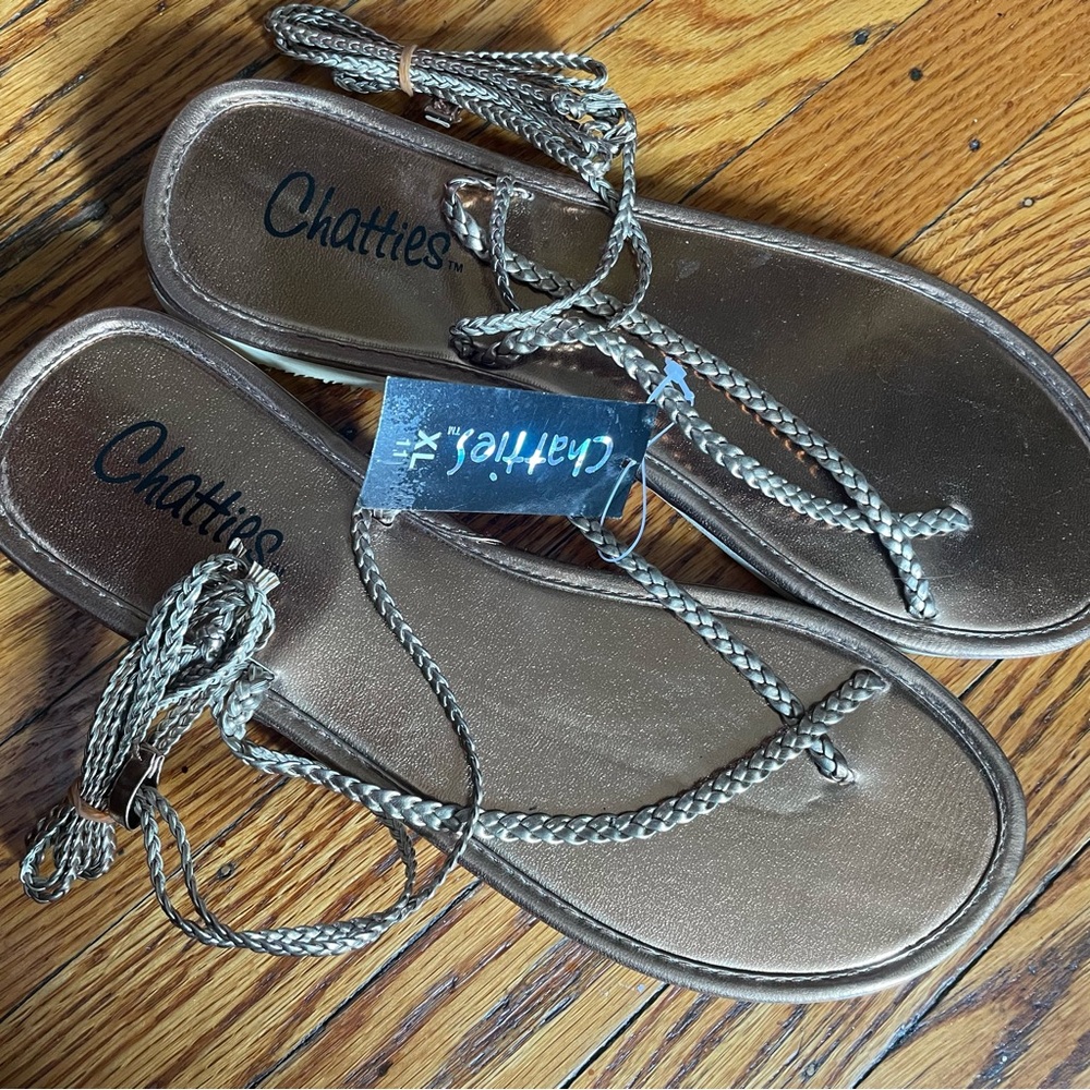 Chatties Metallic Bronze Braided Wrap Sandals